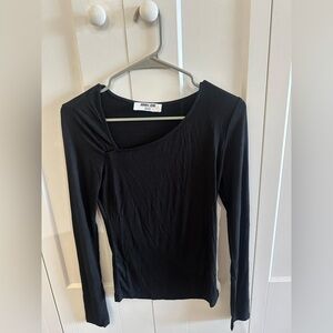 Double Zero Black Asymmetrical Fitted Bodysuit